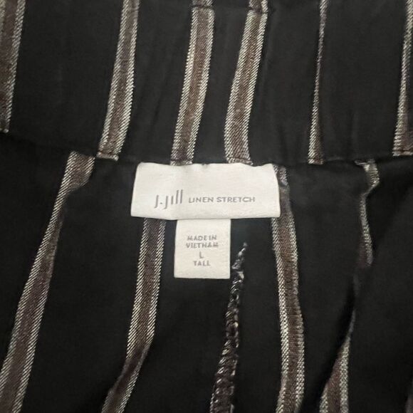 New J Jill linen full black and brown striped crop leg pant size L tall - Picture 6 of 7